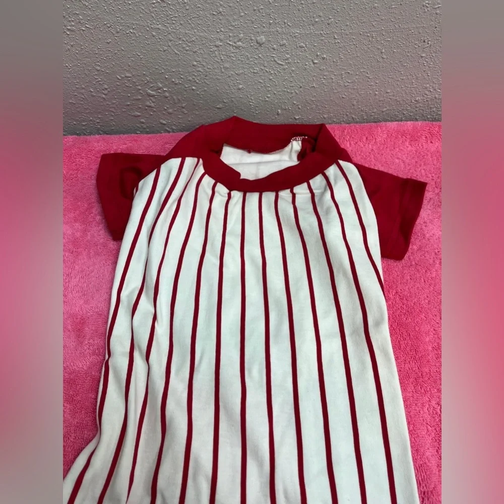 Red and White Baseball Striped Dog Shirt